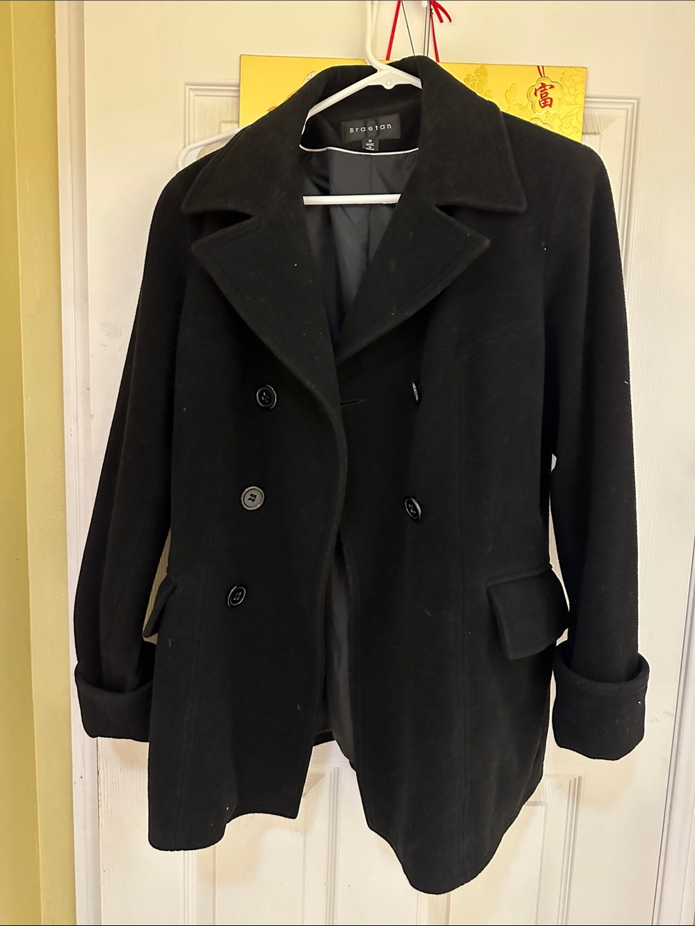 Braetan Black Double-Breasted Wool Peacoat